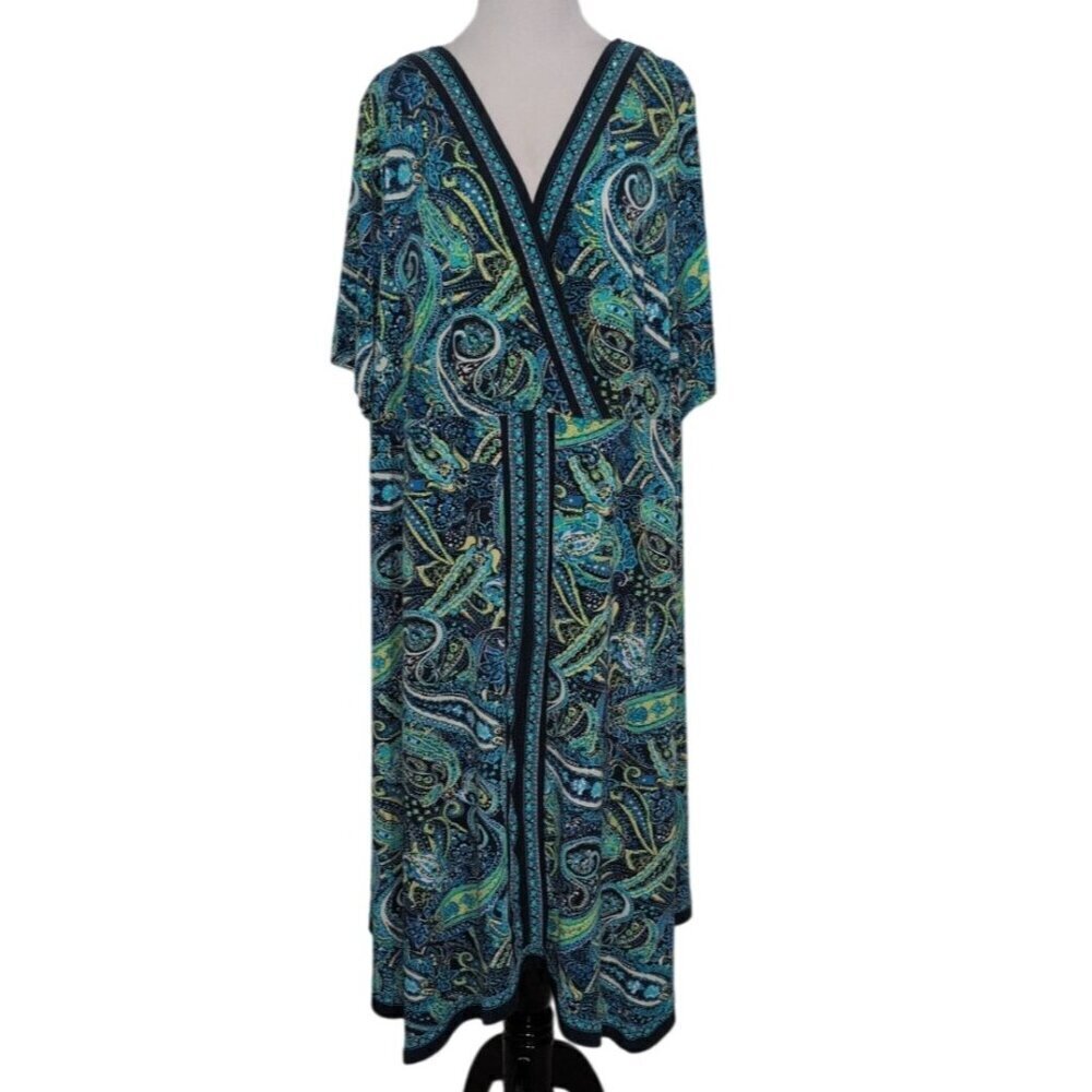 Catherines Paisley Midi Dress Womens Size 2X Blue Short Sleeve Stretch Sequins